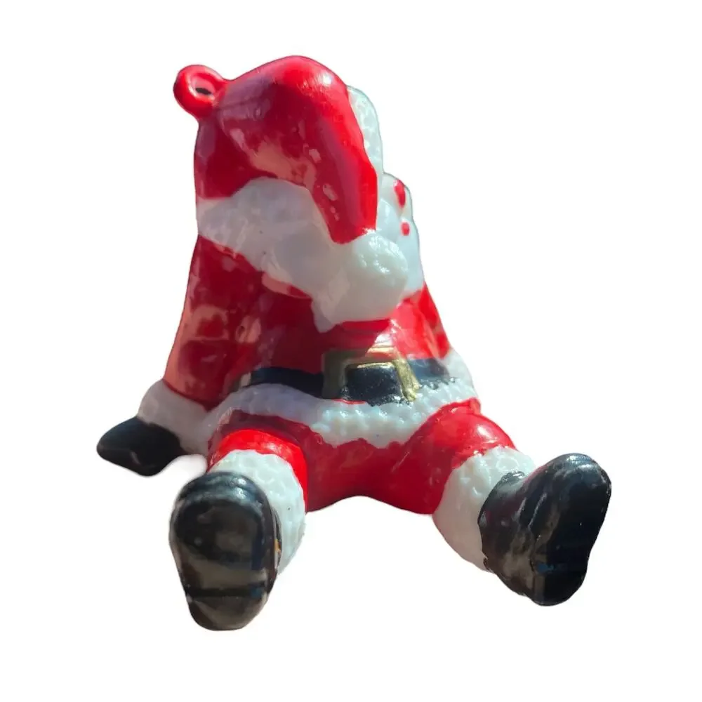 Vintage Hard Plastic Santa Sitting Christmas Ornament Made in Hong Kong 2.5